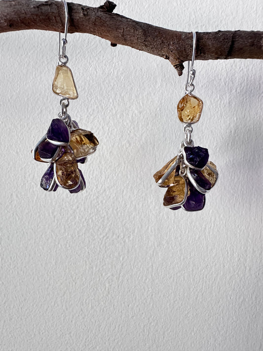 Raw Citrine with Raw Amethyst grapes