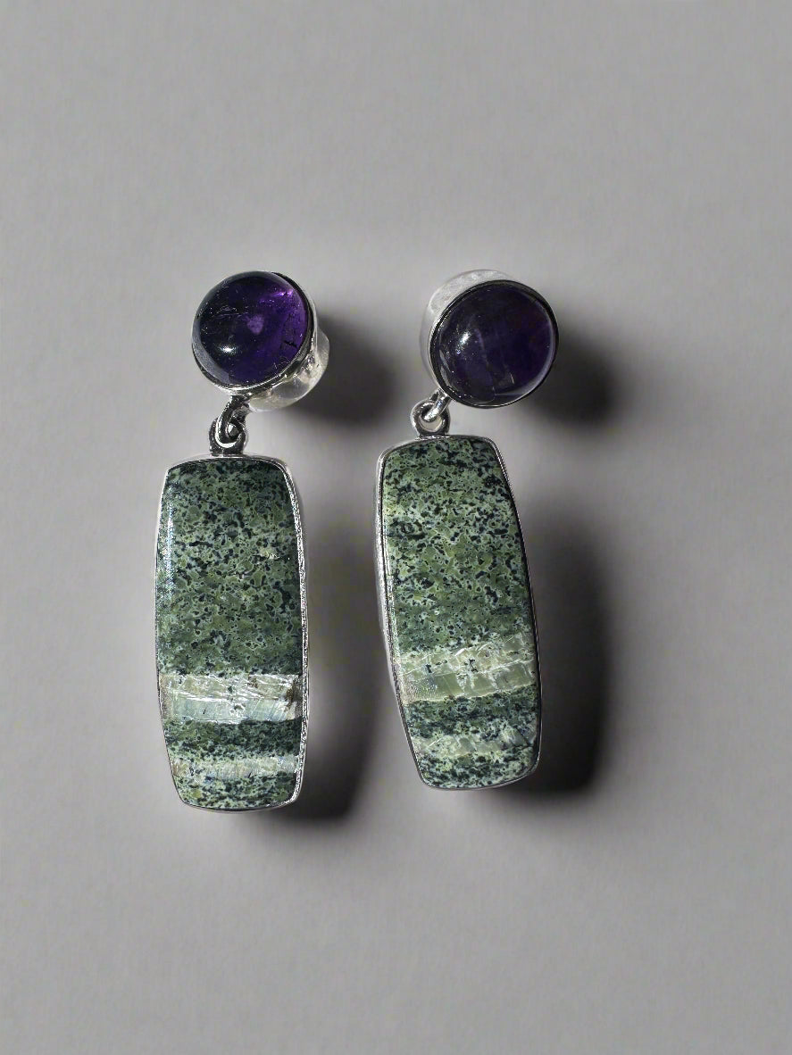 Green Swiss opal with Amethyst