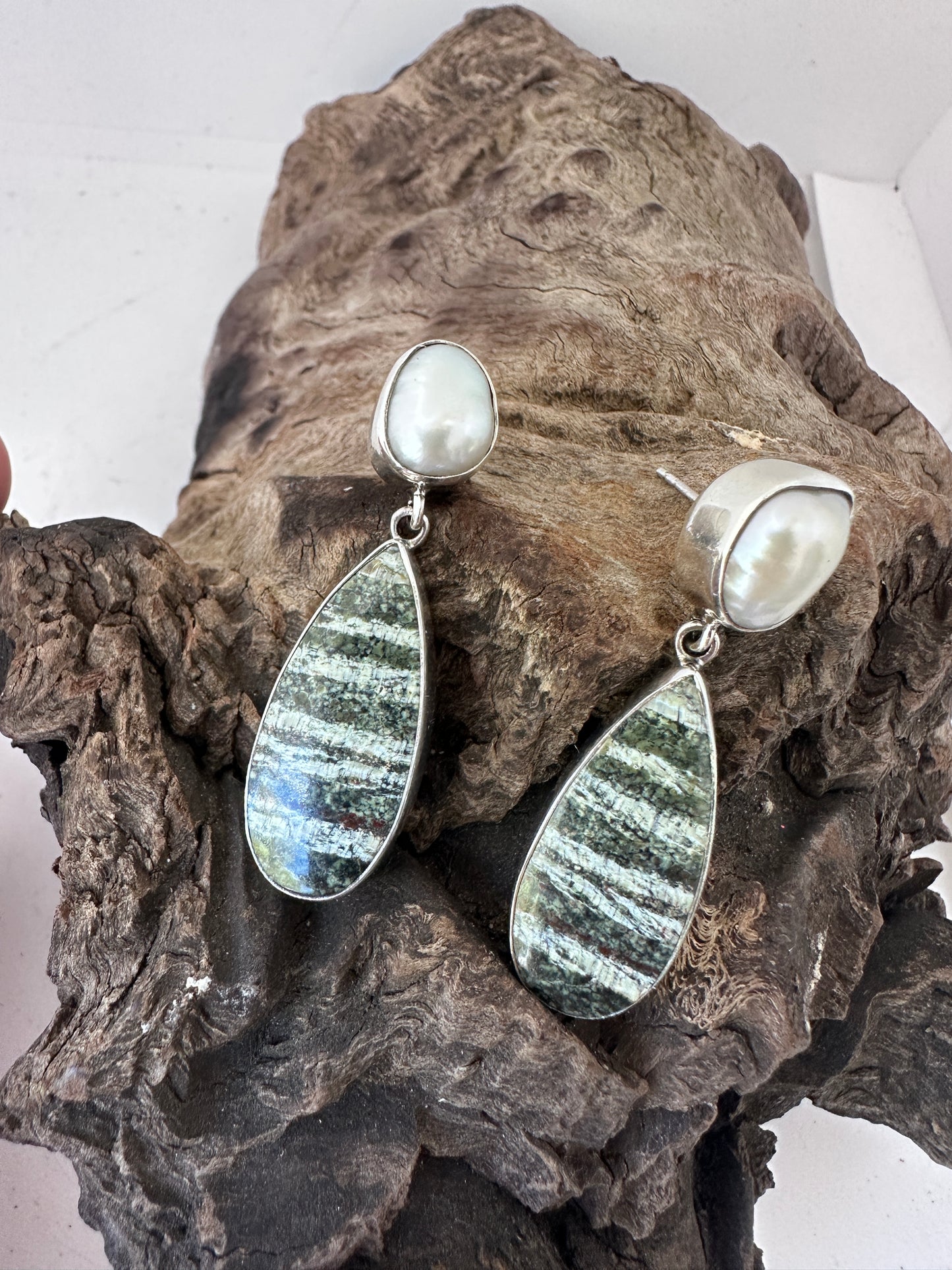 Green Swiss Opal with Baroque Pearl