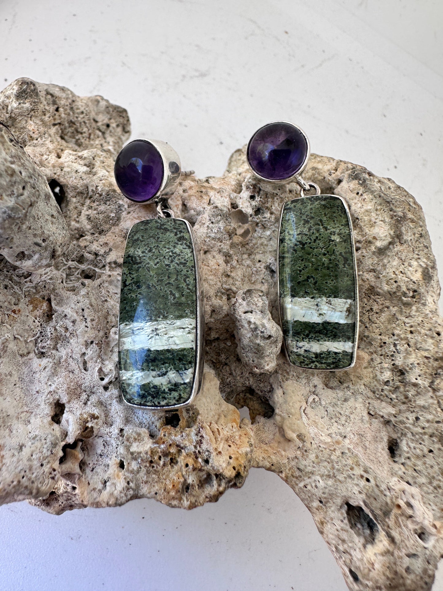 Green Swiss opal with Amethyst