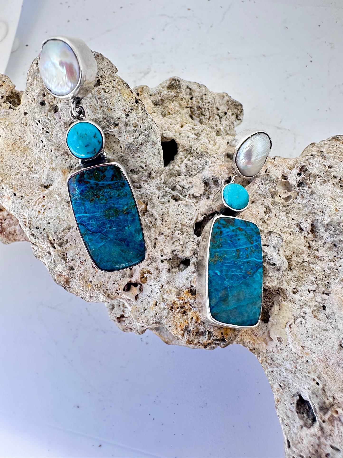 Azurite with Turquoise and Baroque Pearl