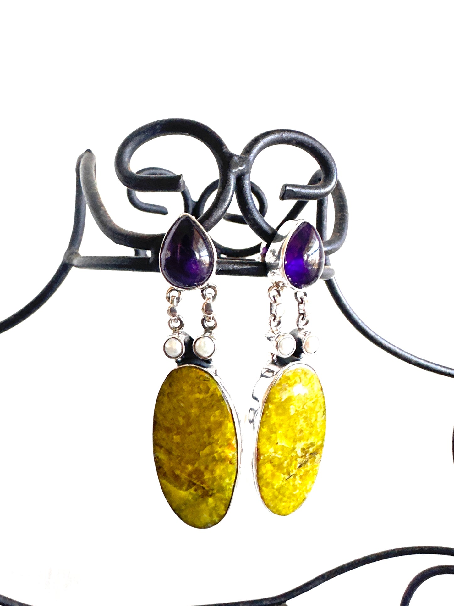 Madagascar Green Opal with Pearl and Amethyst