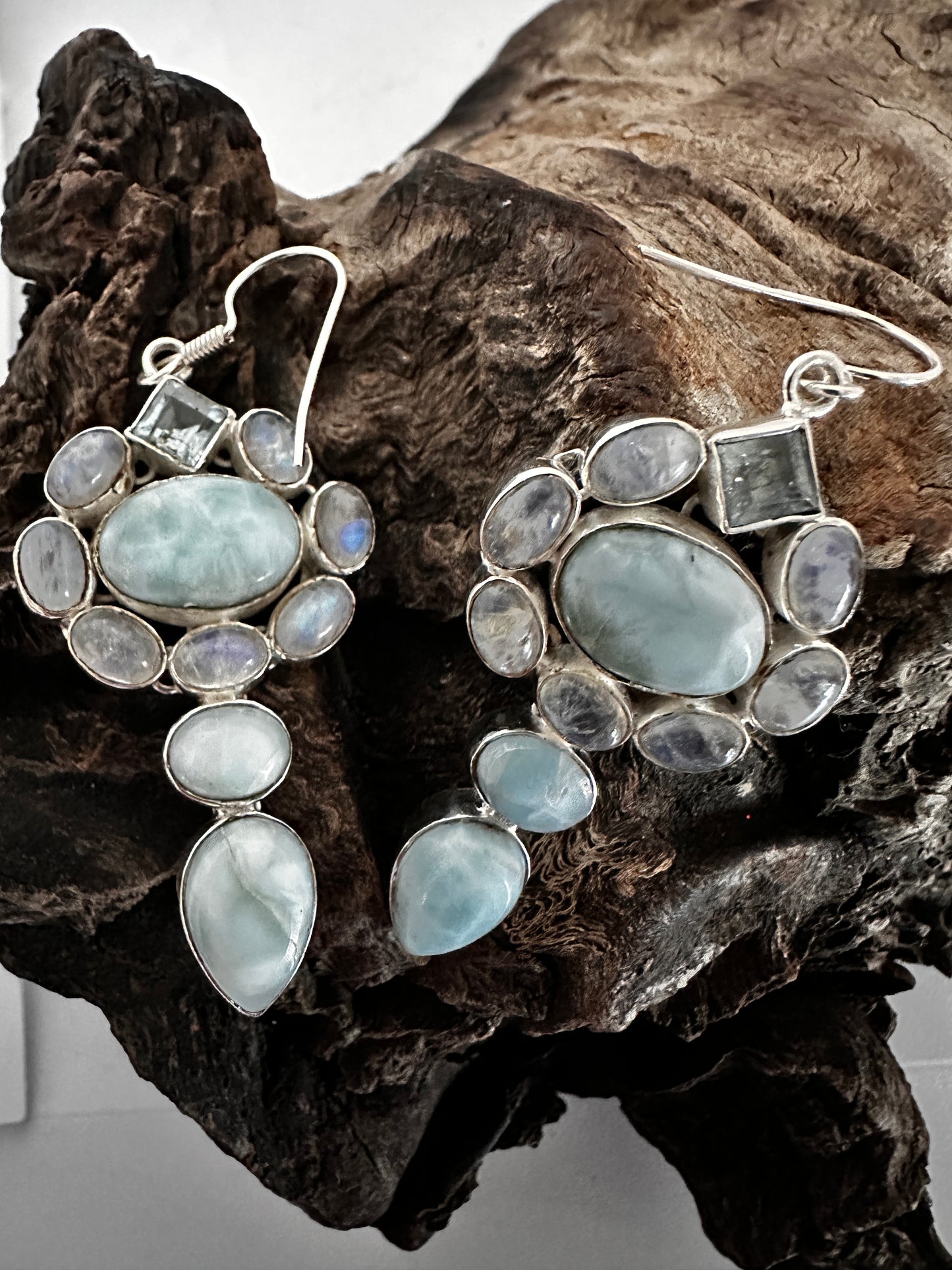 Larimar with Blue Topaz and Rainbow Moonstone
