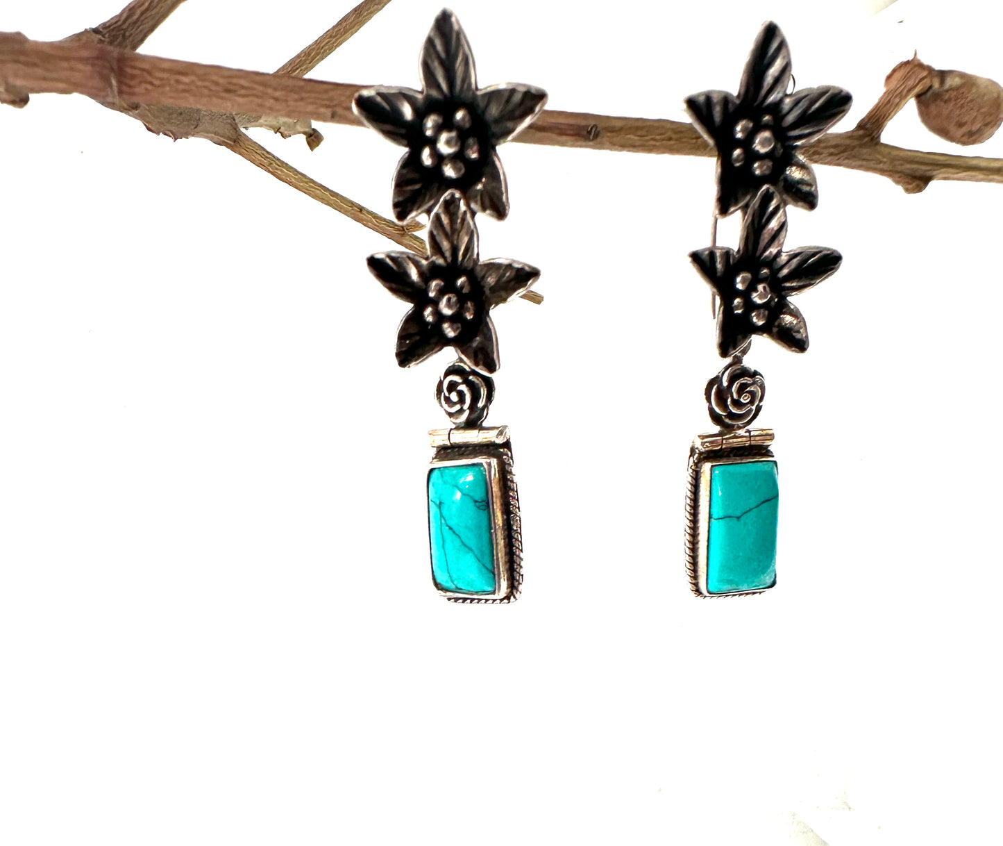 Pure Silver Lilies with Turquoise
