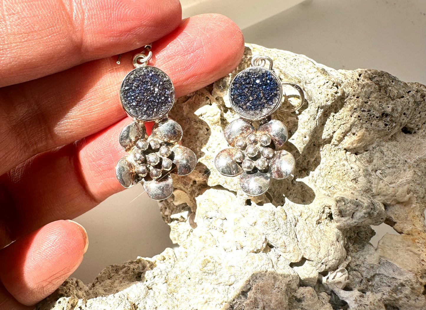 Cherry Blossoms with Blue Titanium Druzy