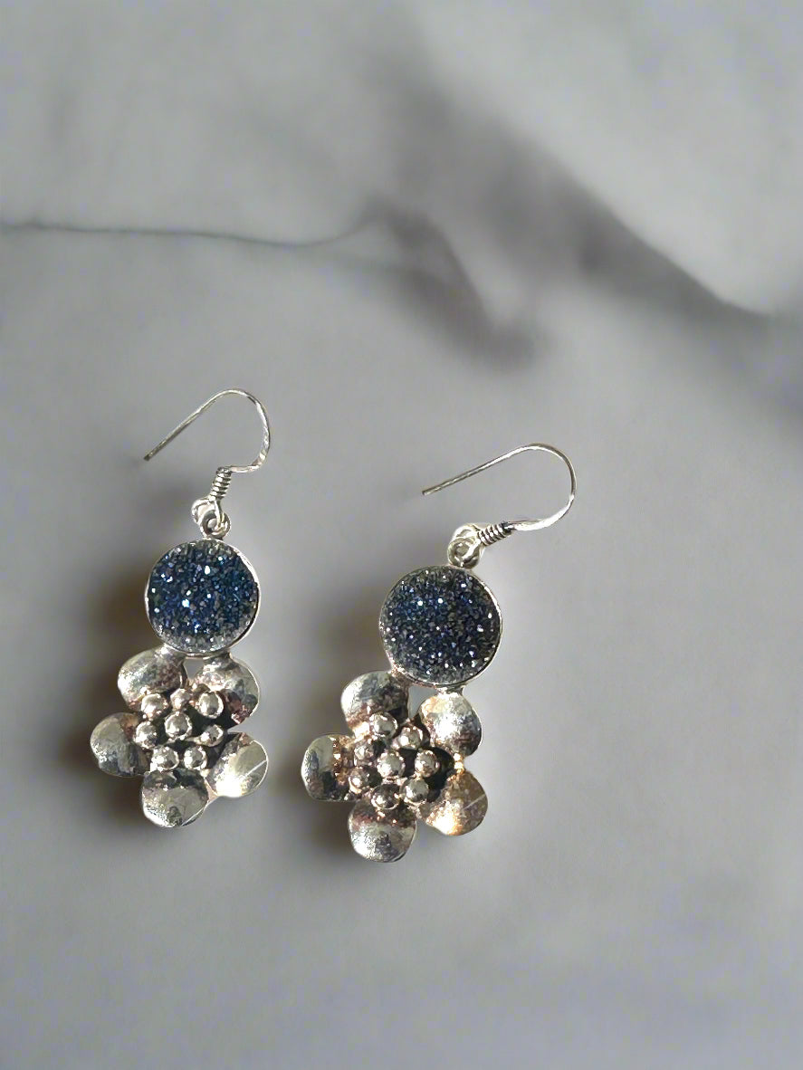 Cherry Blossoms with Blue Titanium Druzy