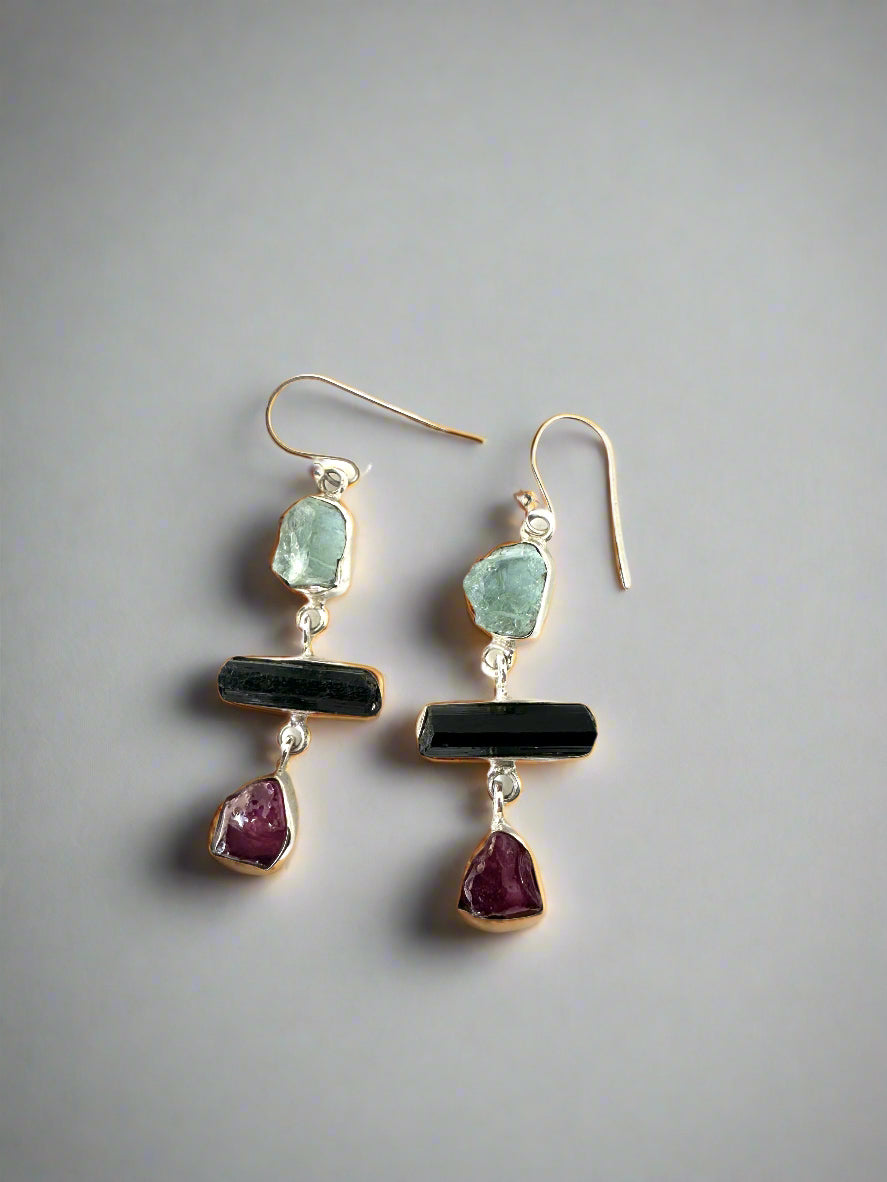 Raw Aquamarine ,Tourmaline and Ruby