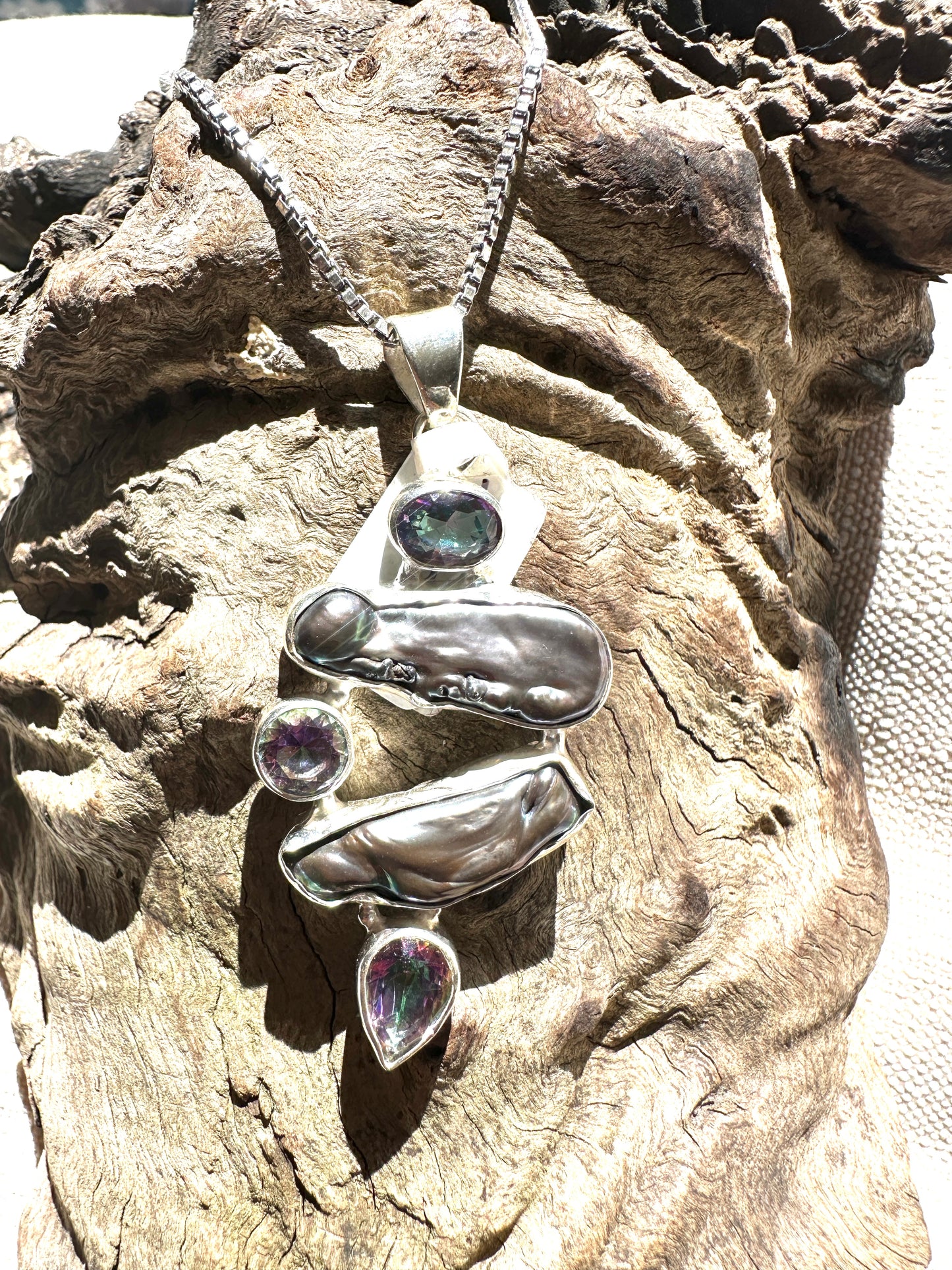 Rainbow Biwa Shell with Mystic Topaz