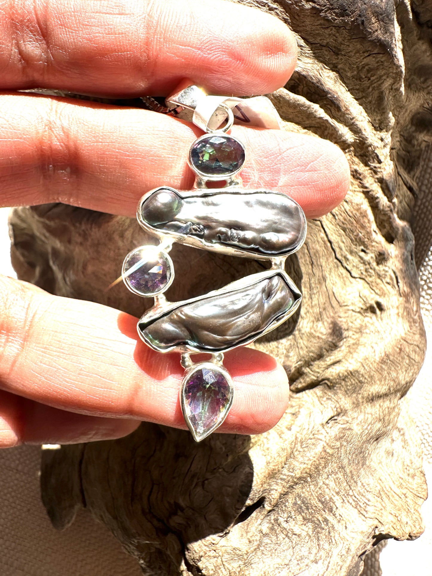 Rainbow Biwa Shell with Mystic Topaz
