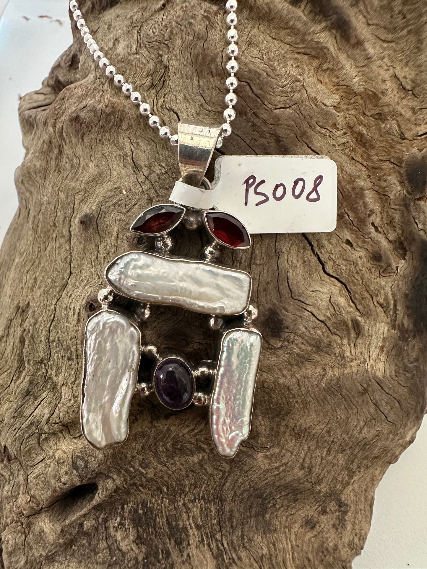 Biwa Pearl with Amethyst and Garnet