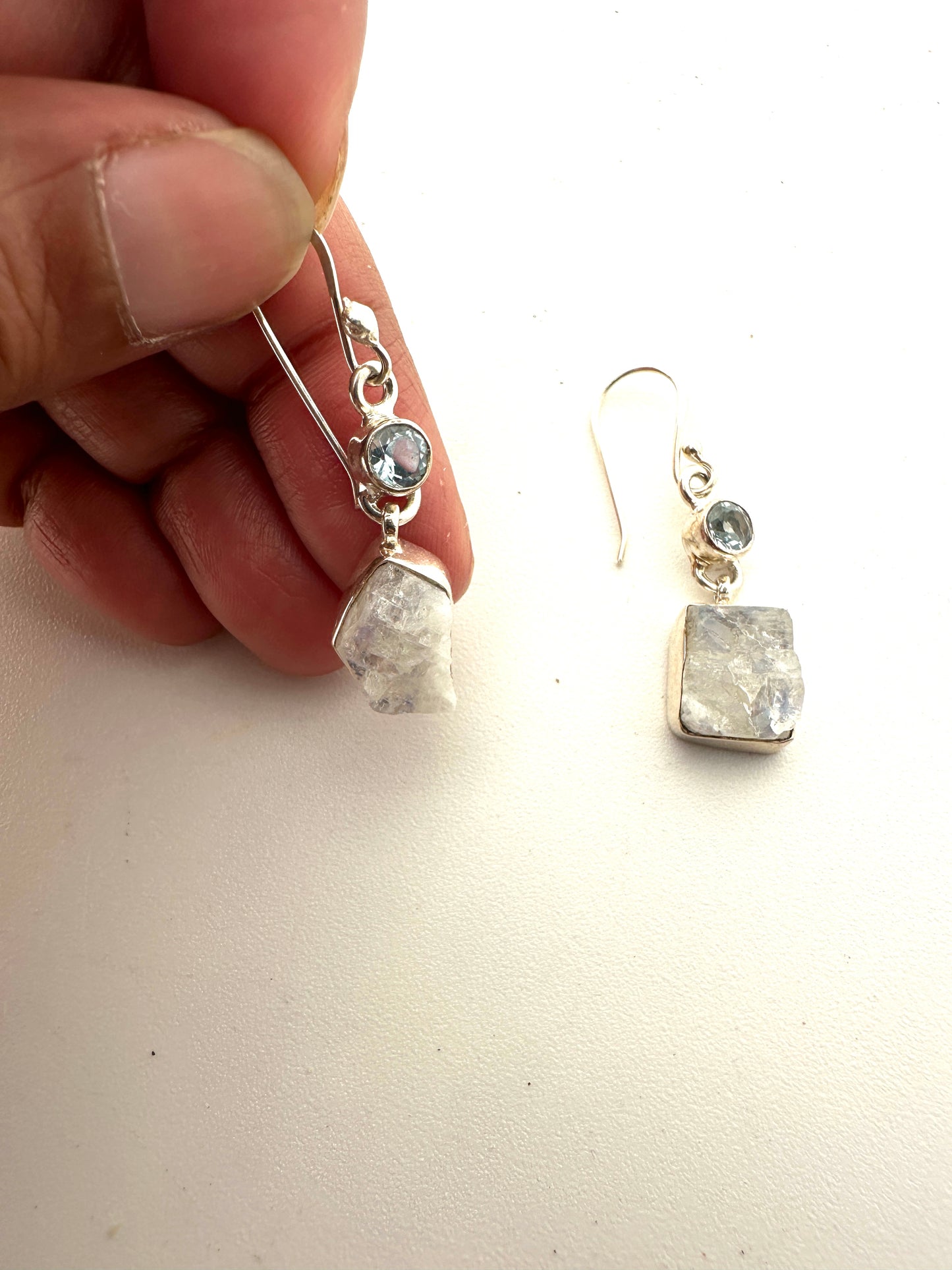 Blue Topaz with Raw Rainbow Moonstone