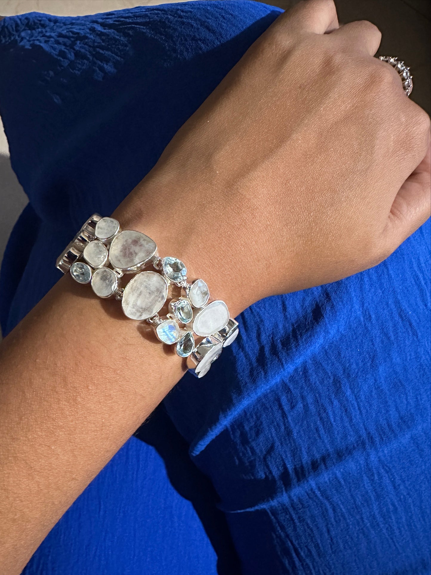 Rainbow Moonstone with Blue Topaz