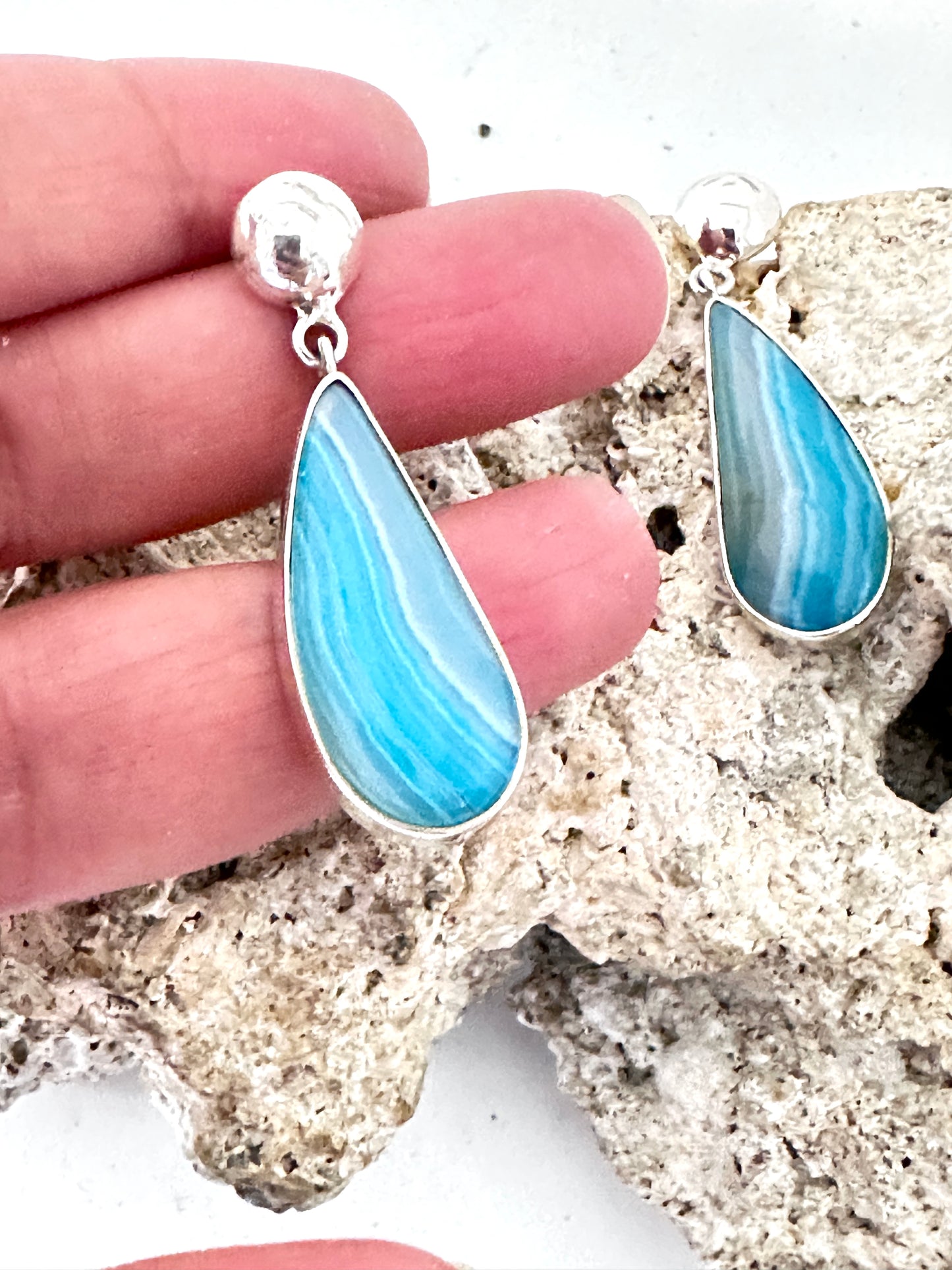 Blue Banded Onyx with Silver stud