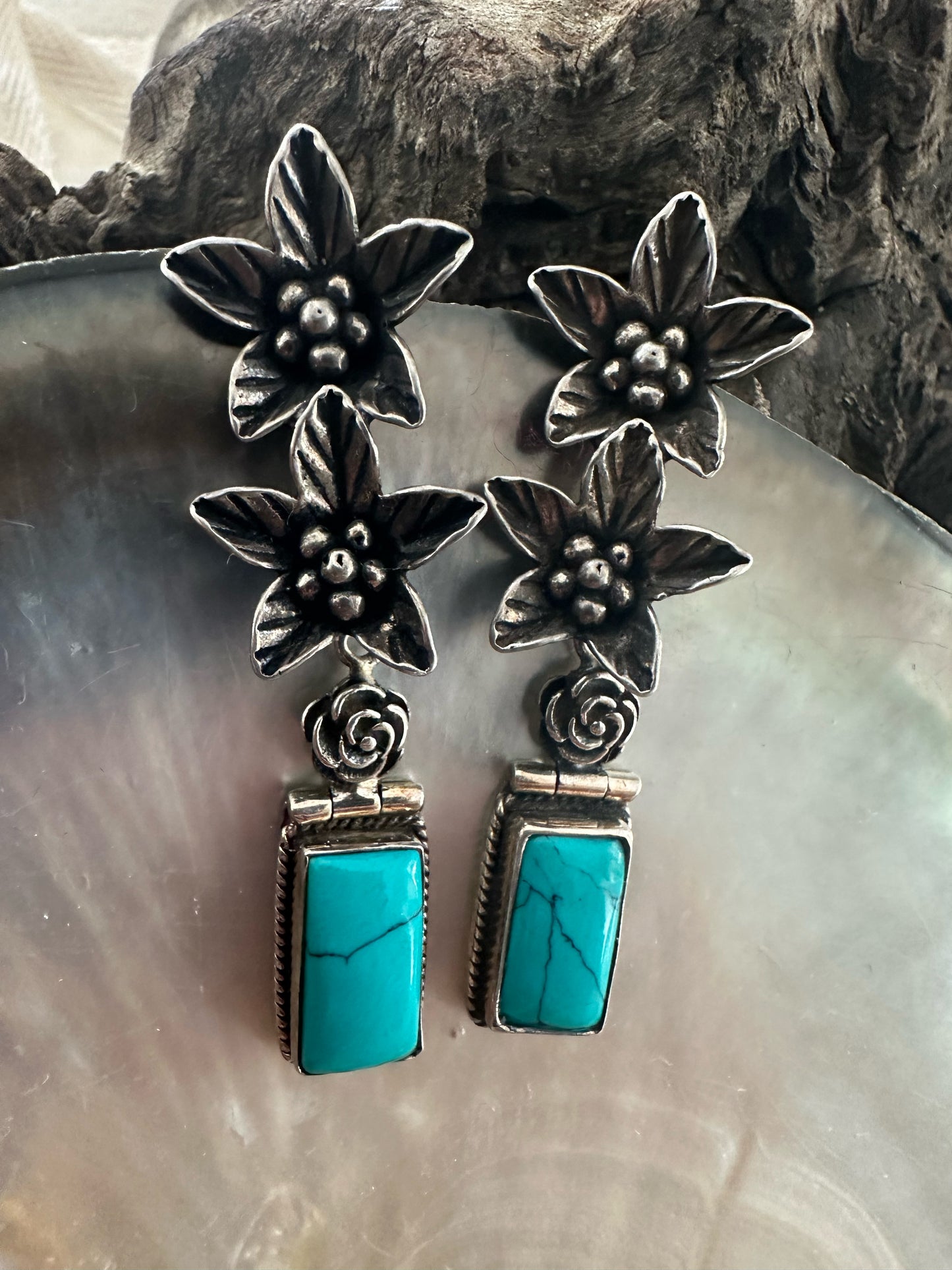 Pure Silver Lilies with Turquoise