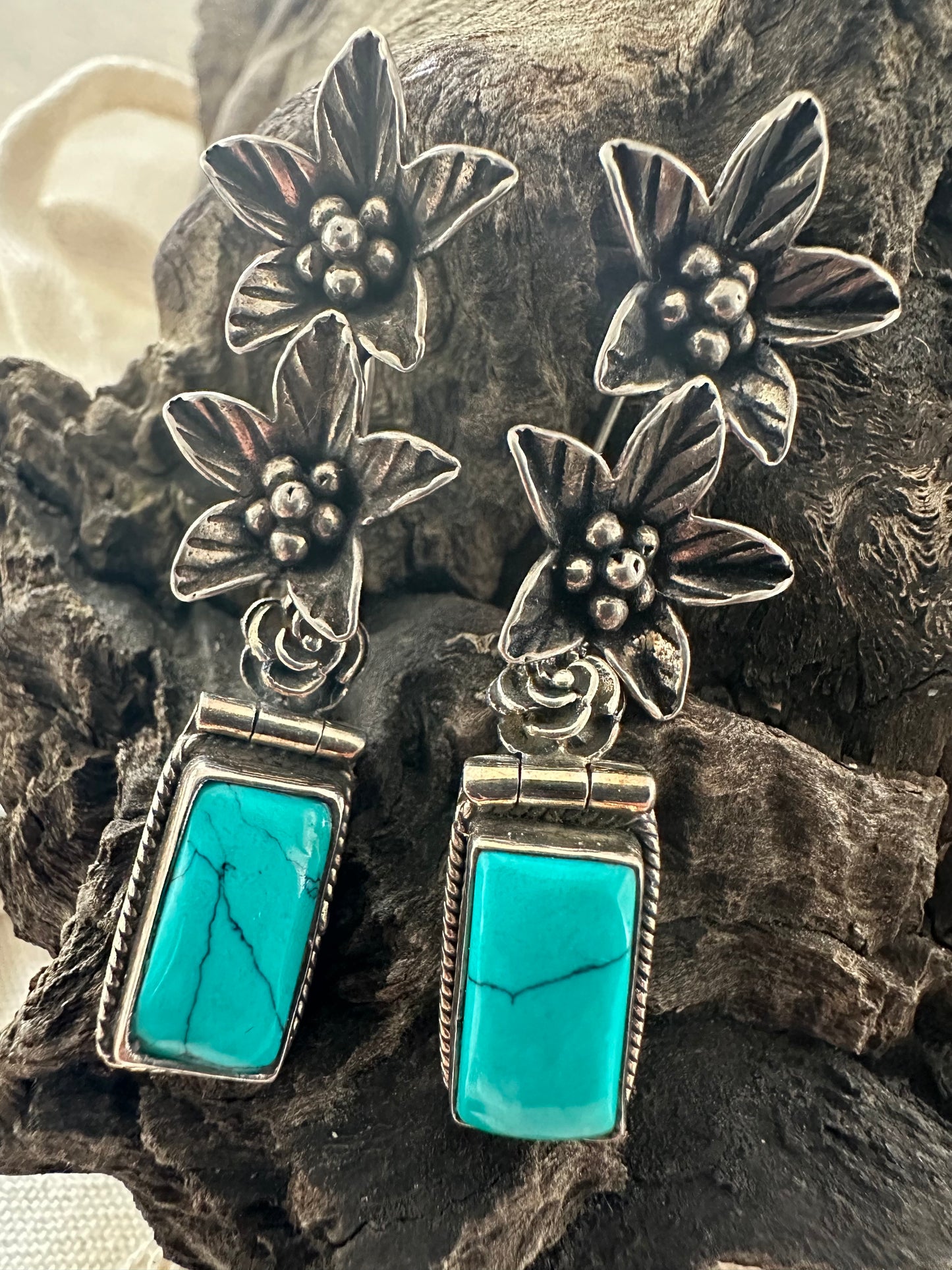 Pure Silver Lilies with Turquoise