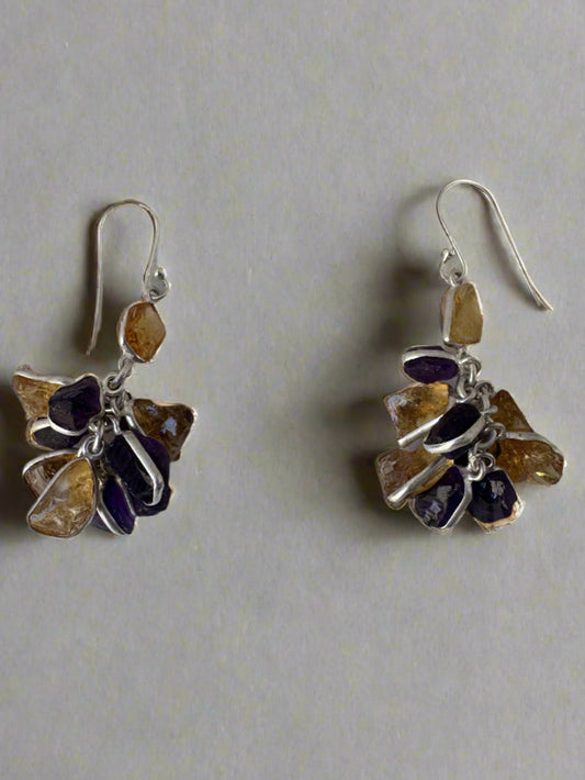 Raw Citrine with Raw Amethyst grapes