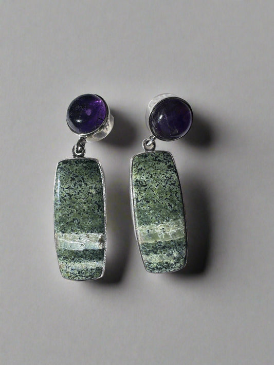 Green Swiss opal with Amethyst
