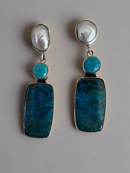 Azurite with Turquoise and Baroque Pearl