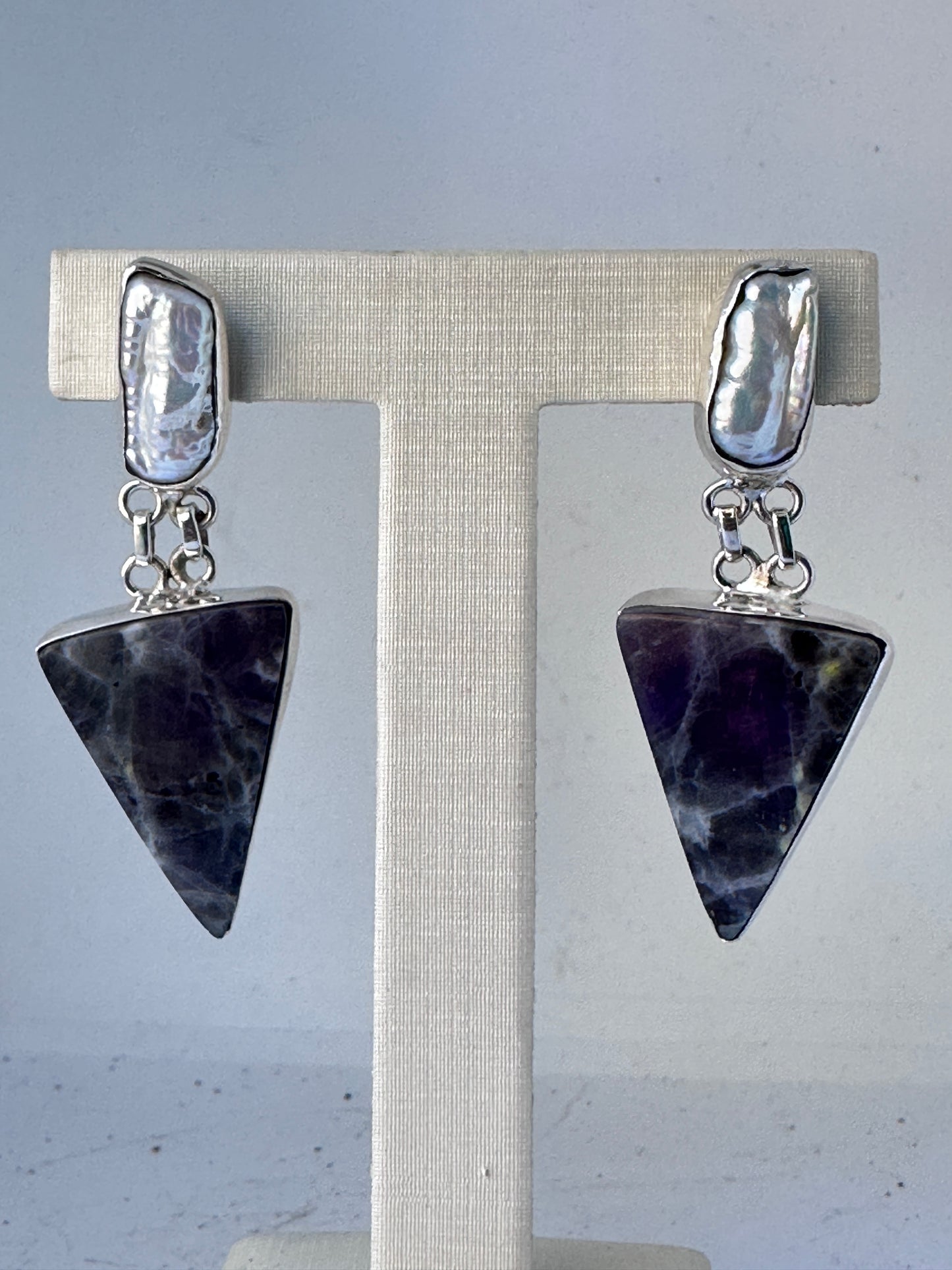 Lepidolite Triangles with Biwa Pearl