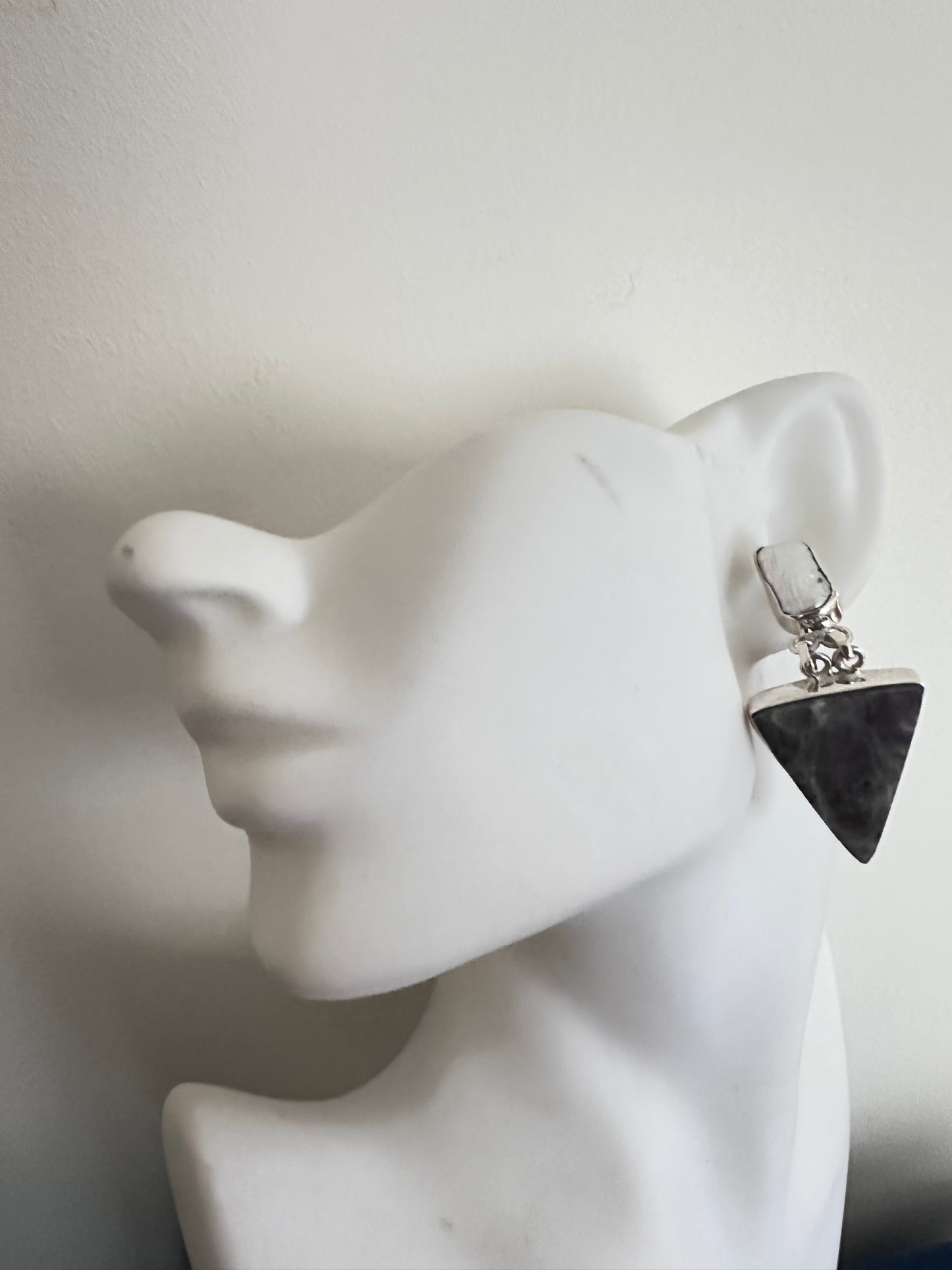Lepidolite Triangles with Biwa Pearl