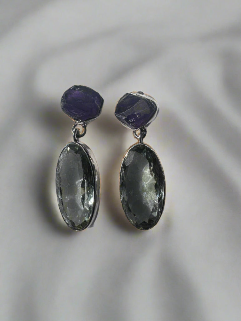 Green Amethyst with Raw Amethyst