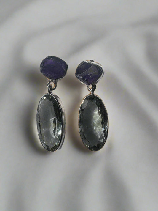 Green Amethyst with Raw Amethyst