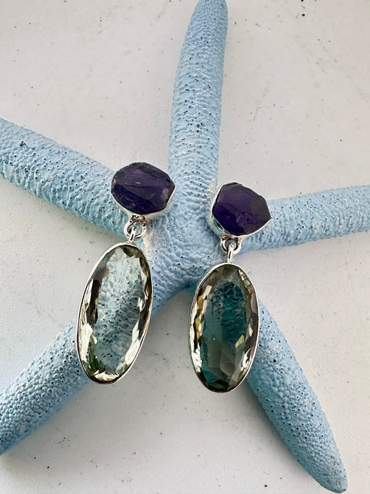 Green Amethyst with Raw Amethyst