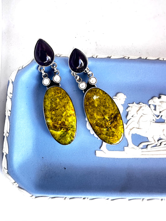 Madagascar Green Opal with Pearl and Amethyst