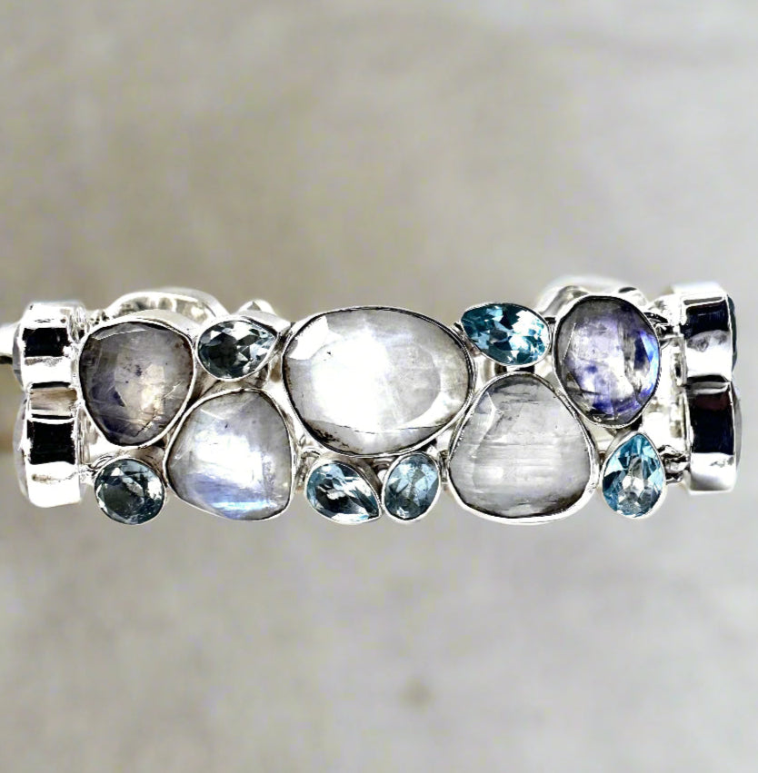 Rainbow Moonstone with Blue Topaz