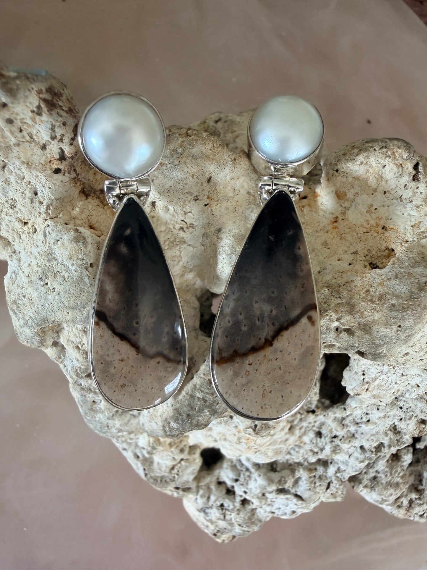 Baroque Pearl with Fossil Coral