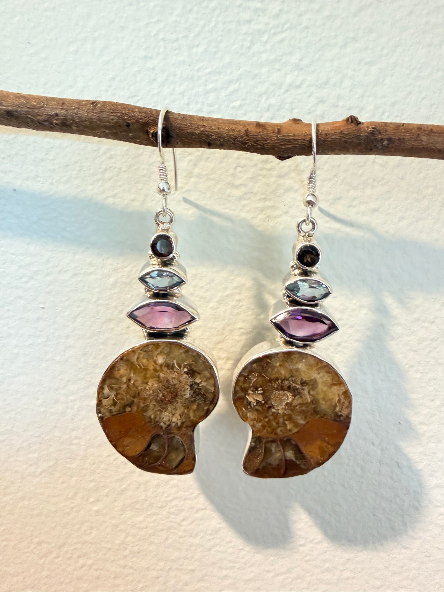 Ammonite with Amethyst ,Blue Topaz and Smoky Quartz