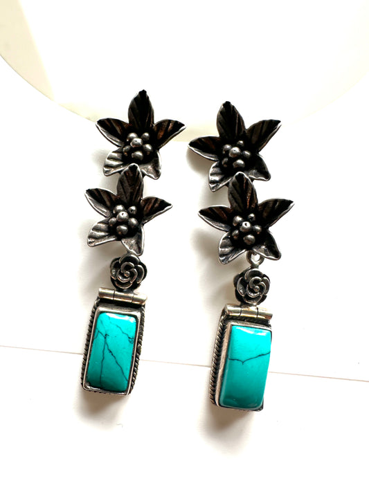 Pure Silver Lilies with Turquoise
