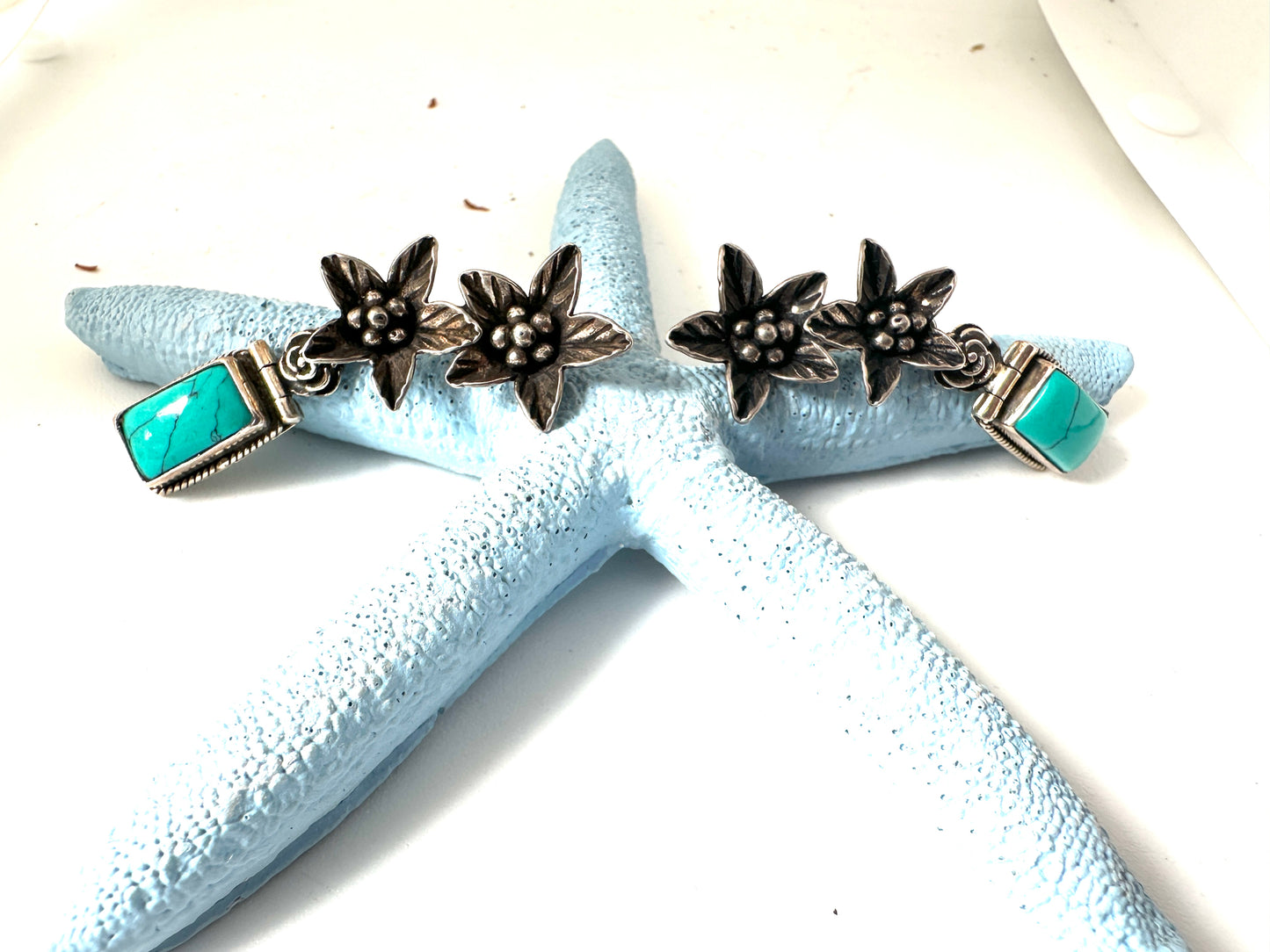 Pure Silver Lilies with Turquoise