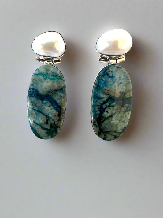 Azurite with Fresh Water Pearl