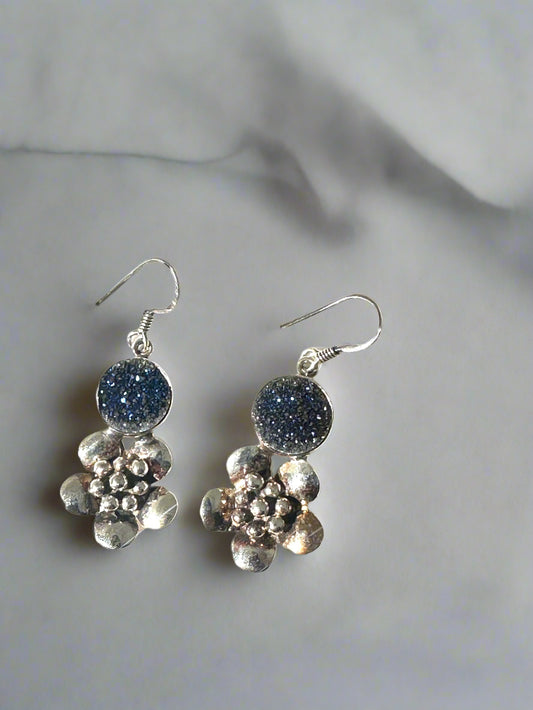 Cherry Blossoms with Blue Titanium Druzy