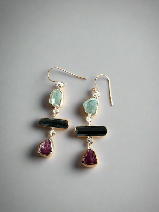 Raw Aquamarine ,Tourmaline and Ruby