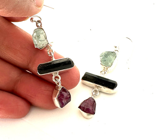 Raw Aquamarine ,Tourmaline and Ruby