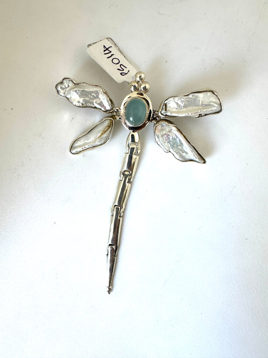 Dragonfly - Biwa Pearl and Aqua Chancedony