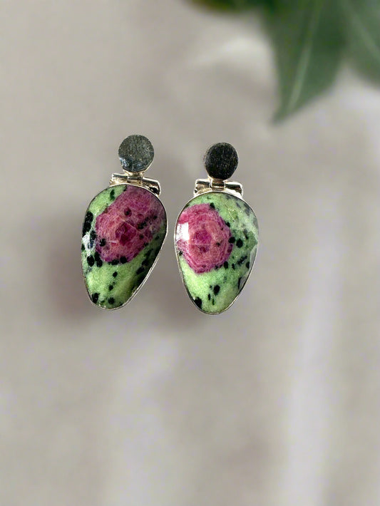 Ruby Zosite with Silver Studs