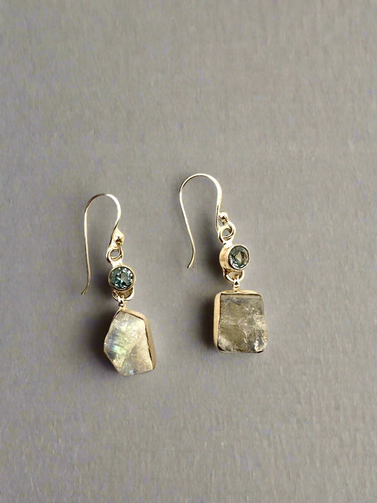 Blue Topaz with Raw Rainbow Moonstone