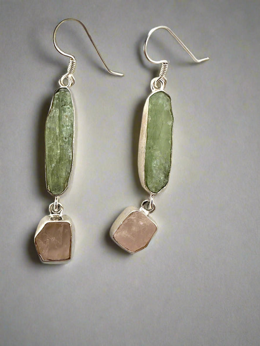 Green Kyanite with Rose Quartz