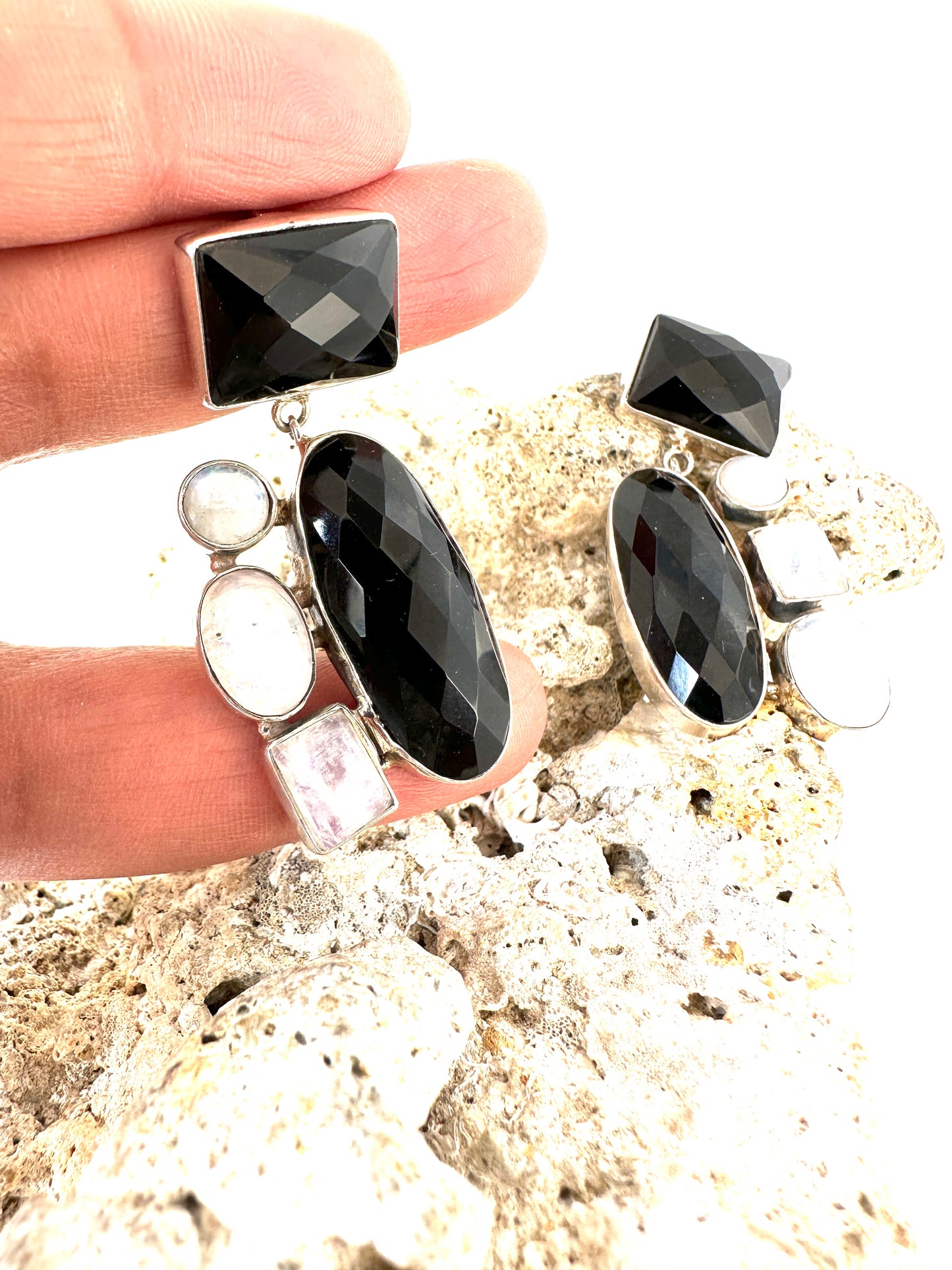 Black Onyx with Rainbow Moonstone