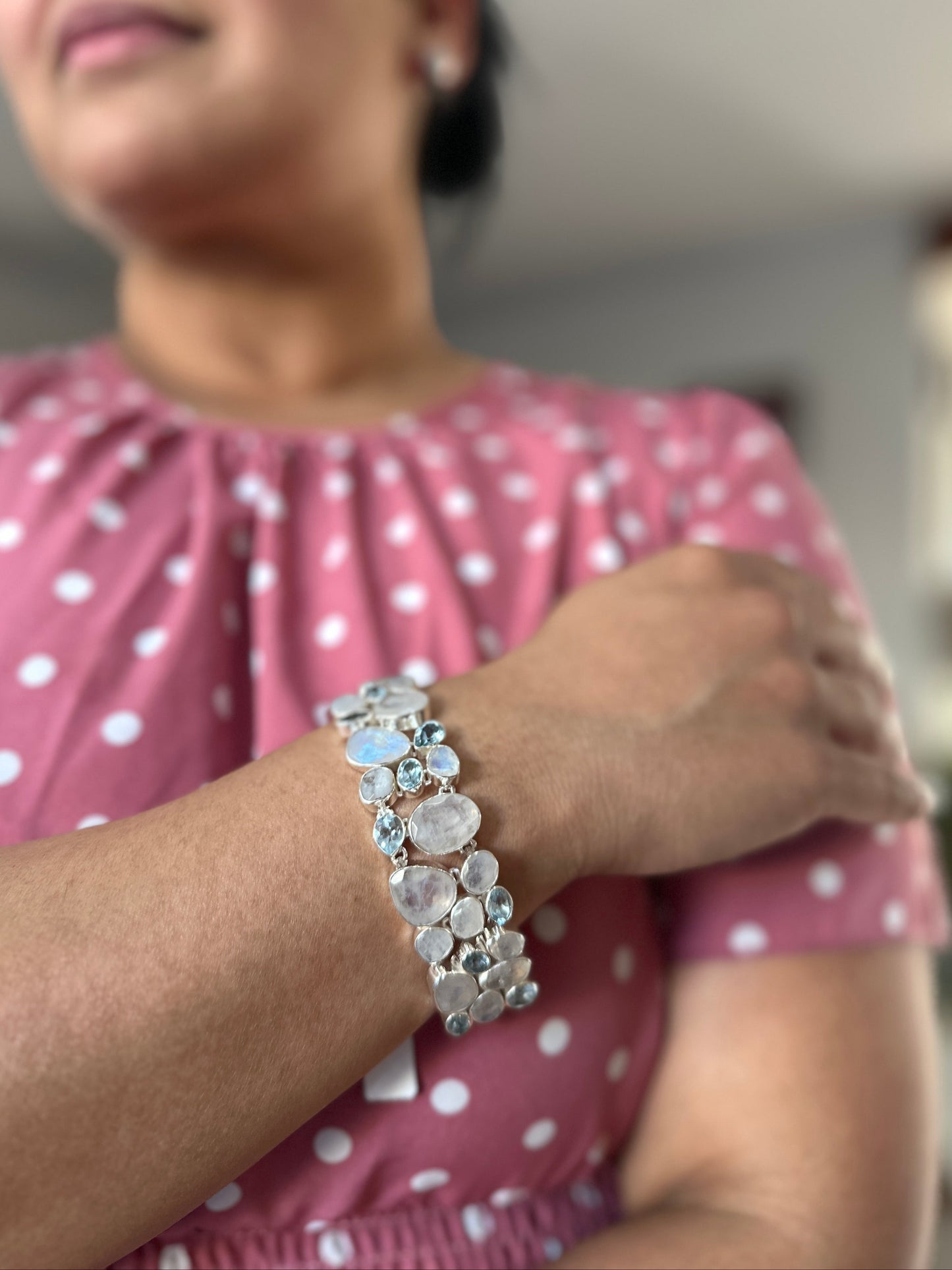 Rainbow Moonstone with Blue Topaz